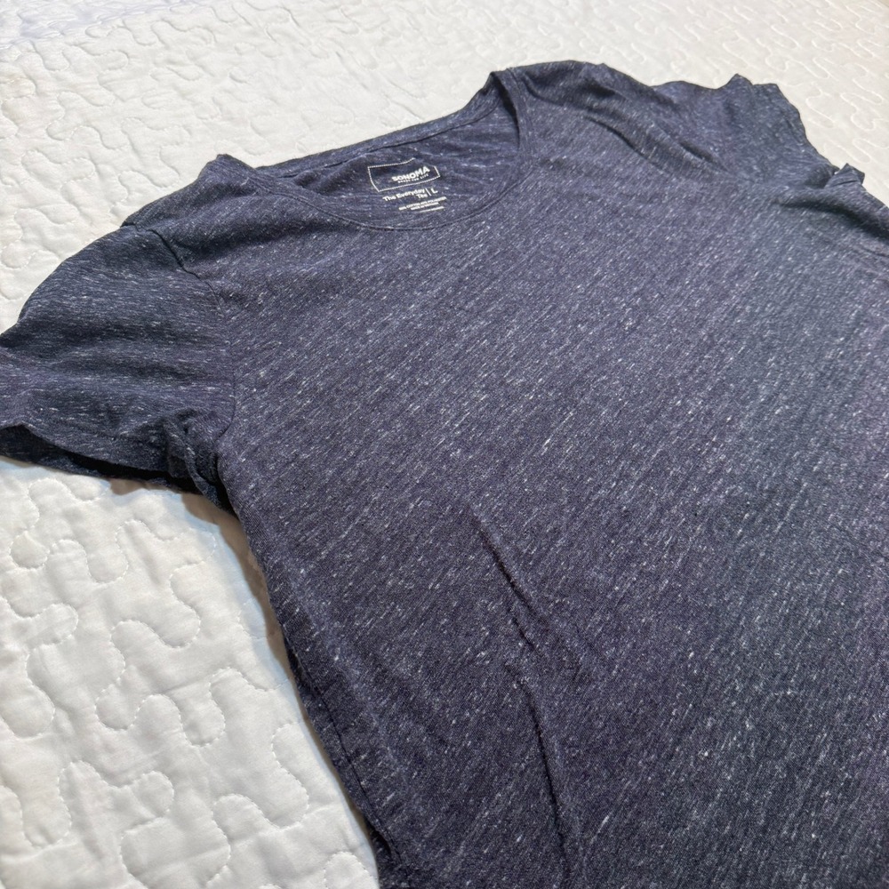 Women L T-Shirt Navy Blue Heathered Everyday Scoop Neck BASICS SOFT TEE LAYERING
